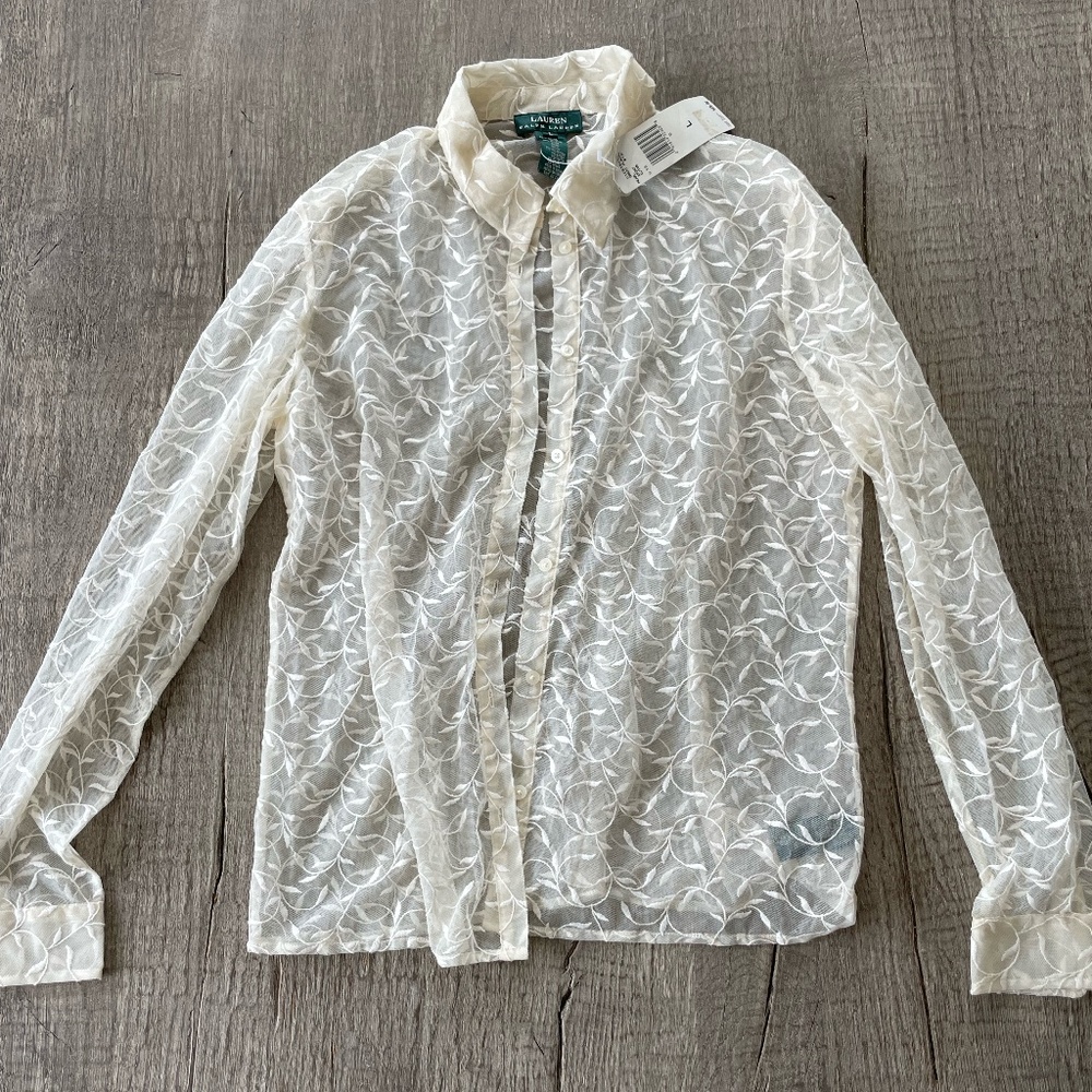 Ralph Lauren Sheer White Button Up NWT